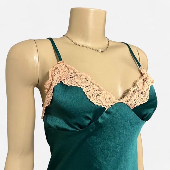 Satin Turquoise Chemise with Lace Accents - Picture 3 of 5
